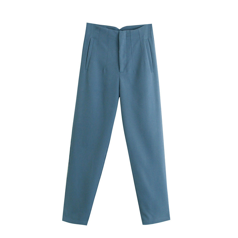 Damen Hochtaillierte tapered Anzughose mit Bügelfalte und Paspeltaschen Drune