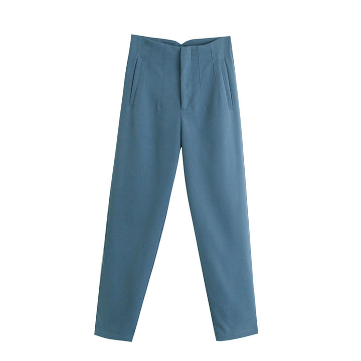 Damen Hochtaillierte tapered Anzughose mit Bügelfalte und Paspeltaschen Drune