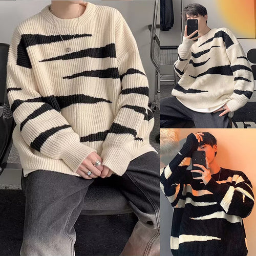 Herren Lässiger Grobstrickpullover mit Streifen Drune