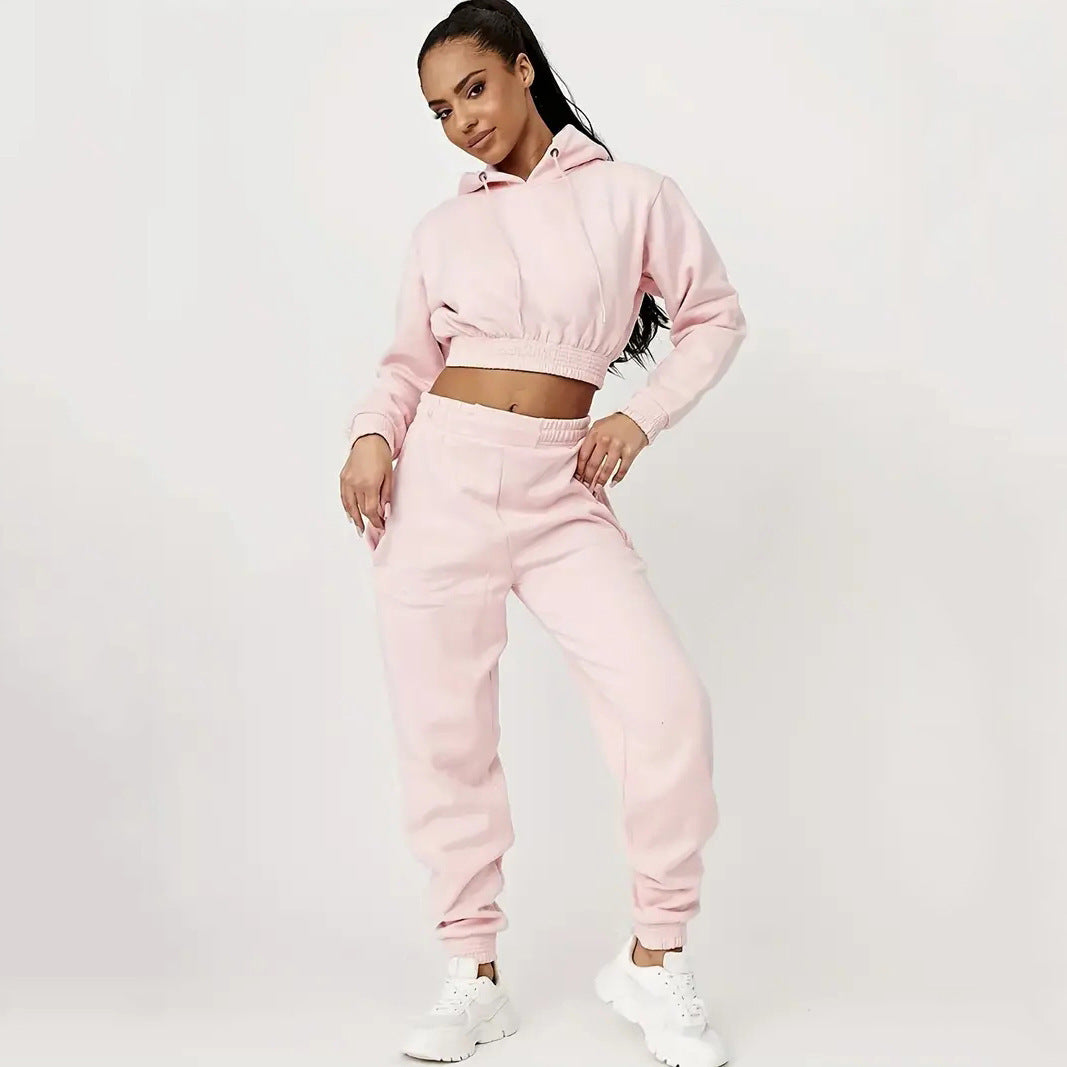 Damen cropped Hoodie und entspannte Jogginghose Set Drune