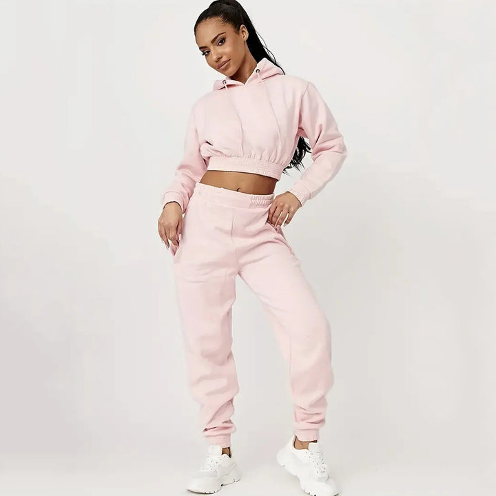 Damen lässiges Sweat-Set mit cropped Hoodie und bequemen Jogginghosen Drune