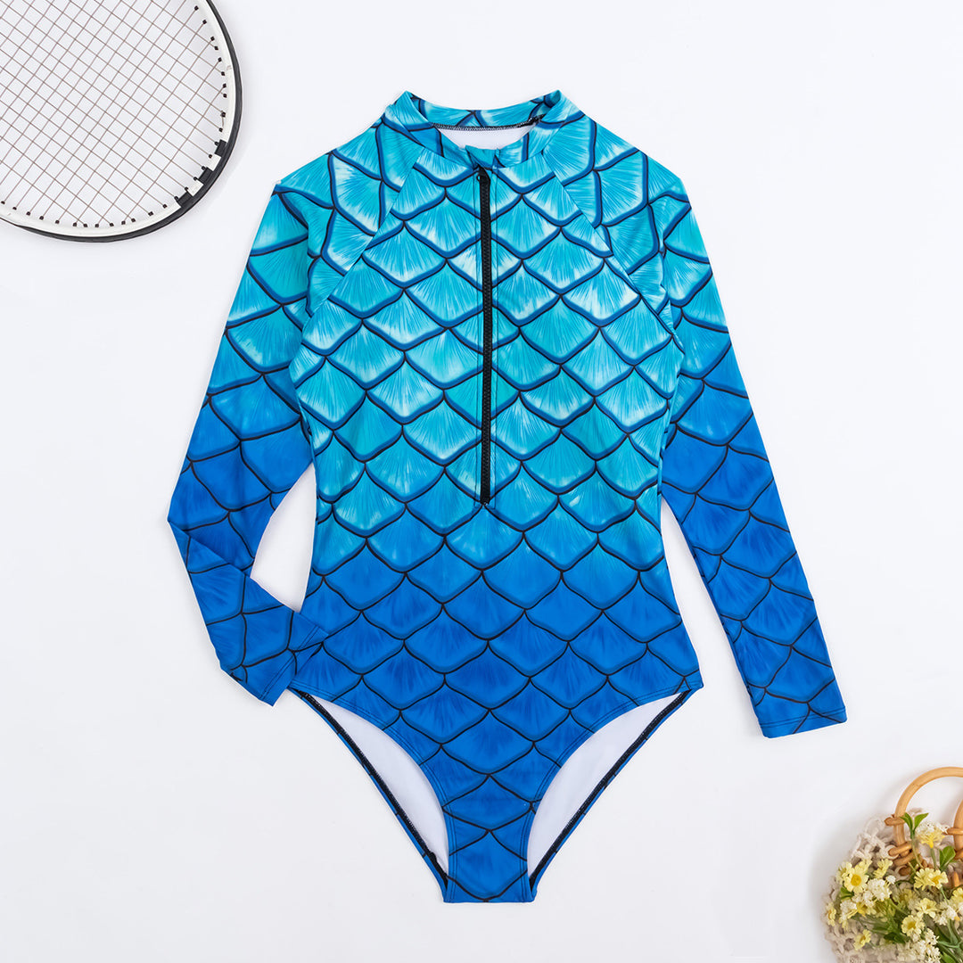 Damen Langarm-Schwimmanzug mit trendigem Fischschuppen-Design Drune