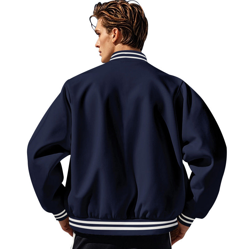 Herren nan klassische College-Baseballjacke mit elastischen Rippbündchen, Druckknopfleiste und aufgesetzten Taschen Drune