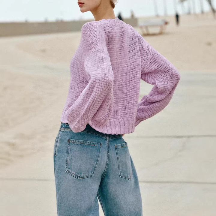 Damen Lockere Cropped-Strickjacke mit Knopfleiste und offener Struktur Drune