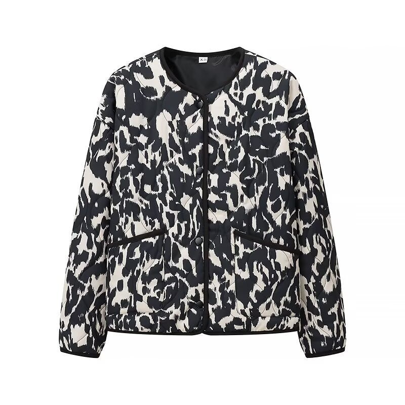 Damen Steppjacke im Oversize-Boxy-Schnitt mit rundem Halsausschnitt und abstraktem Animal-Print Drune