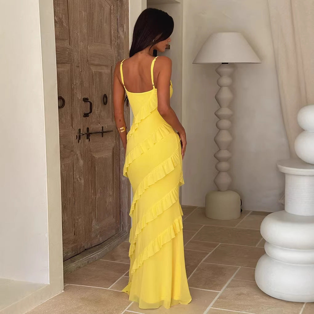 Damen Maxikleid mit Rüschendesign und schmeichelndem Schnitt Drune