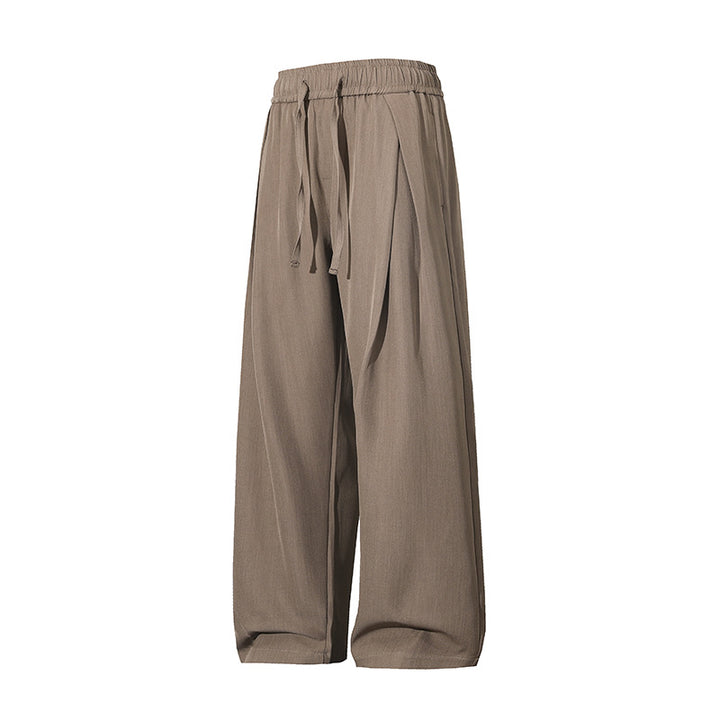 Damen Leichte Leinenoptik Palazzo-Hose mit elastischem Tunnelzugbund und dekorativen Falten Drune