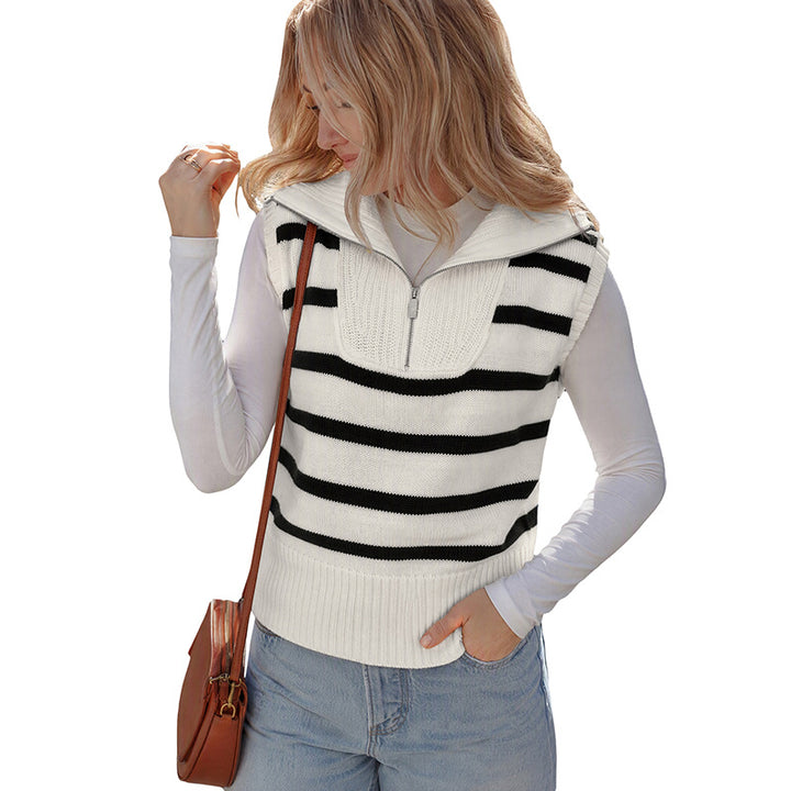 Damen Modisches Streifen-Pullover mit kurzem Schnitt Drune