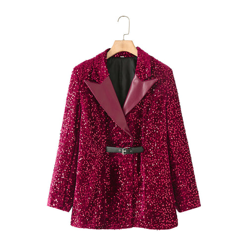 Femme Paillettenverzierte Blazer mit Gürtel Drune