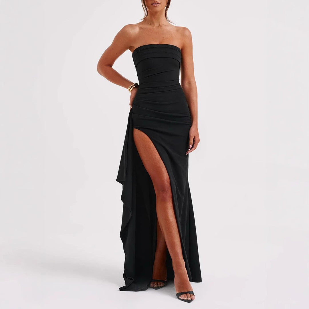 Damen Elegantes trägerloses Abendkleid mit asymmetrischem Schlitz Drune