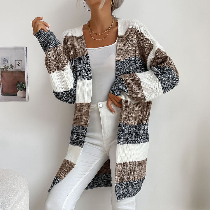 Damen Lässiger Strickmantel mit Streifen Drune