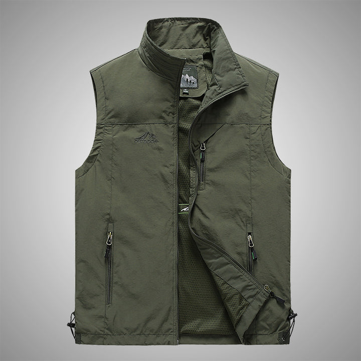 Herren Multifunktionale Outdoorweste mit winddichter Hülle, Netzfutter und Reißverschlusstaschen Drune