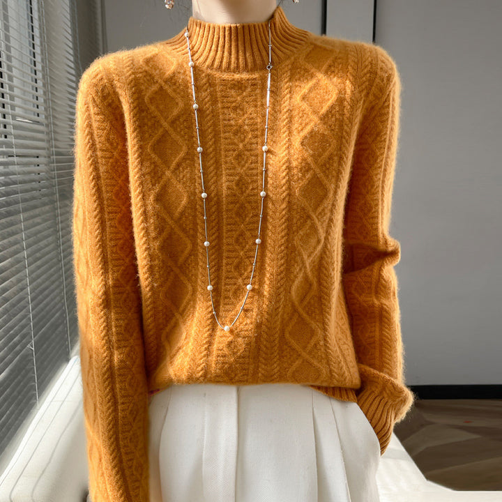 Damen Kuscheliger Mohair‑Optik Mockneckpullover mit Rautenzopfstruktur und kastiger Silhouette Drune