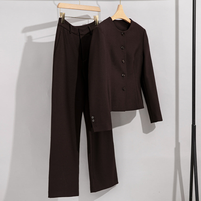Damen Elegantes Hosenanzug-Set aus feinem Wollmix mit Rundhalsausschnitt Drune