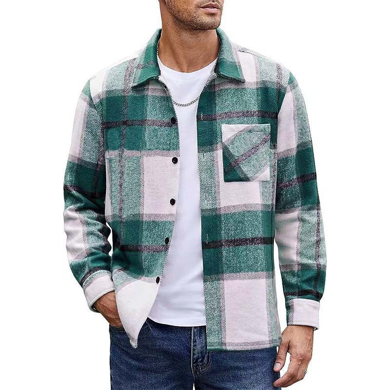 Herren nan oversized kariertes Flanellhemd mit Brusttasche und klassischem Knopfverschluss Drune