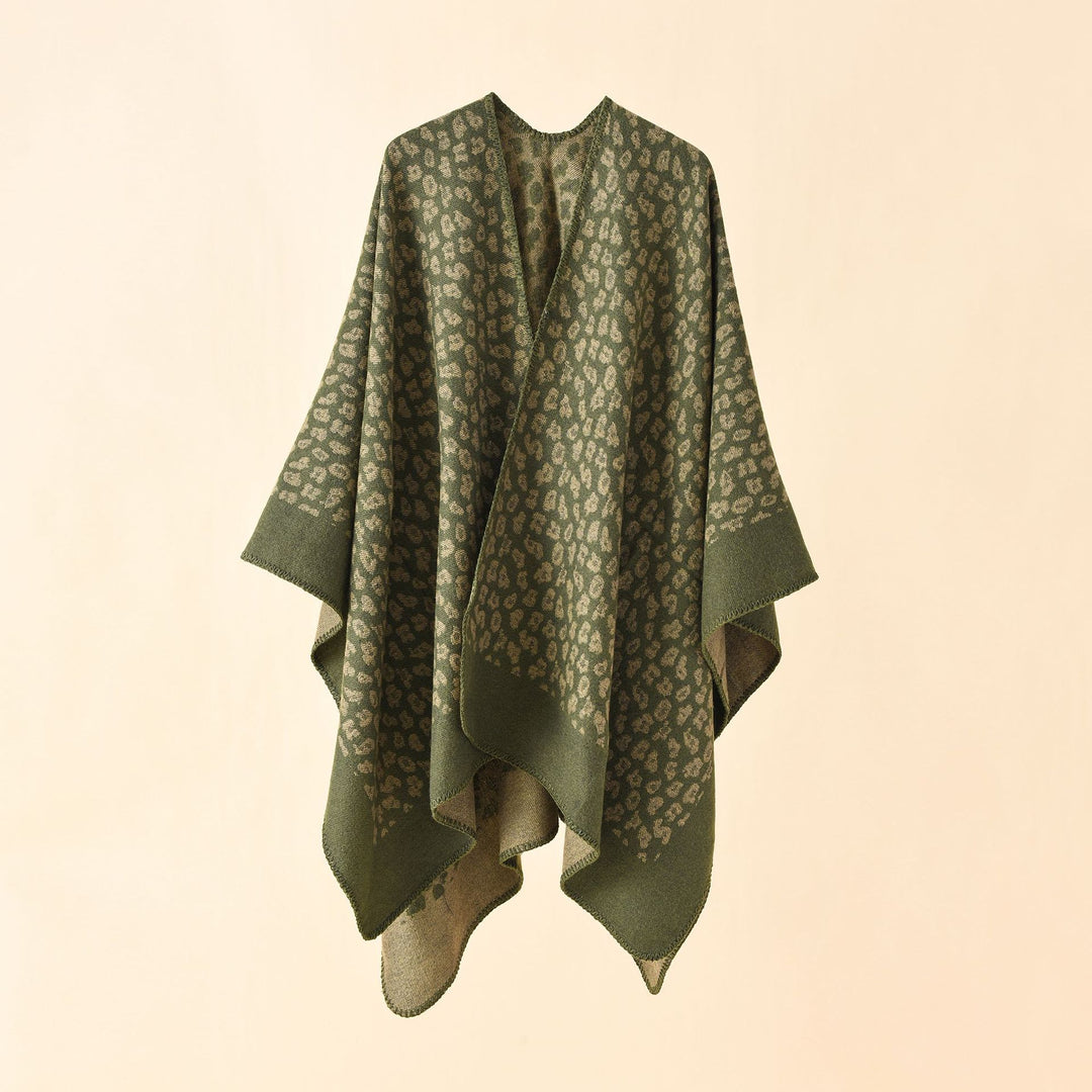 Damen Wollmix-Ruana mit tonigem Leopardenjacquard und kastigem Kimono-Fall Drune