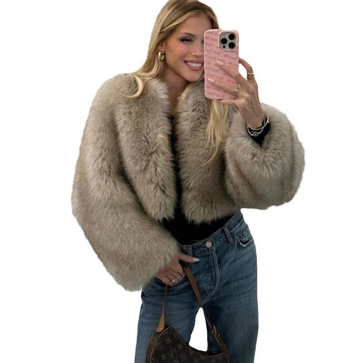 Damen Fuzzy Faux Fur Jacke Drune