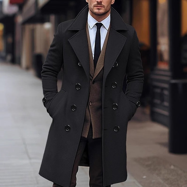 Herren nan eleganter doppelt geknöpfter Wollmantel mit breitem Revers und tailliertem Businessschnitt Drune