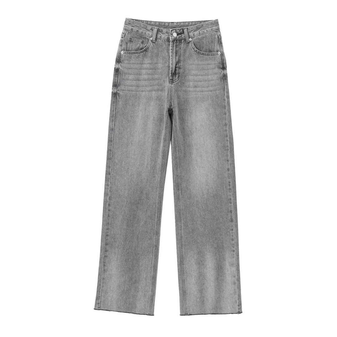 Damen nan hochgeschnittene weite Denimjeans mit geradem Bein und Fransensaum Drune