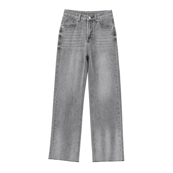 Damen nan hochgeschnittene weite Denimjeans mit geradem Bein und Fransensaum Drune