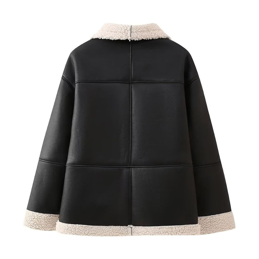 Damen nan oversized Aviator‑Blouson aus veganem Lederimitat mit Teddyfutter und verdecktem Reißverschluss Drune