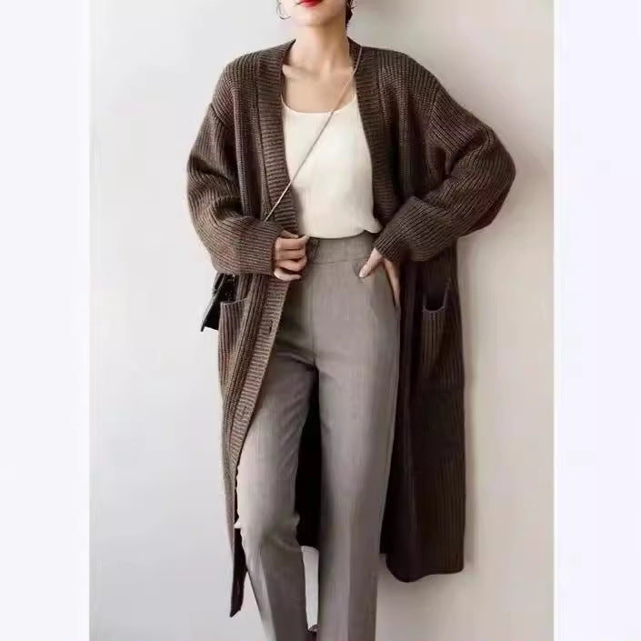Damen Großer Strickcardigan mit aufgesetzten Taschen und Knopfverschluss Drune