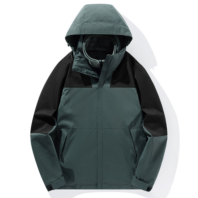 Herren zweilagige Softshell-Trekkingjacke mit fest integrierter Kapuze und fleecegefüttertem Kragen Drune