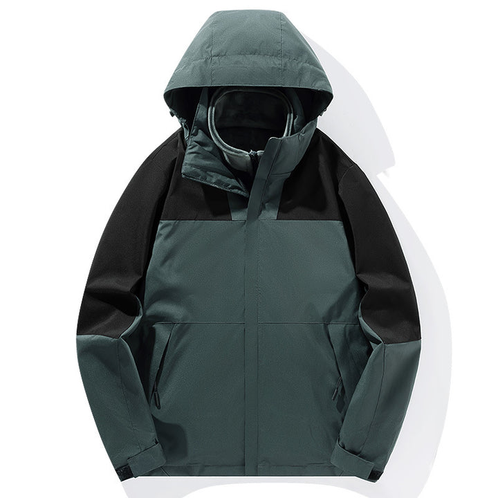 Herren zweilagige Softshell-Trekkingjacke mit fest integrierter Kapuze und fleecegefüttertem Kragen Drune