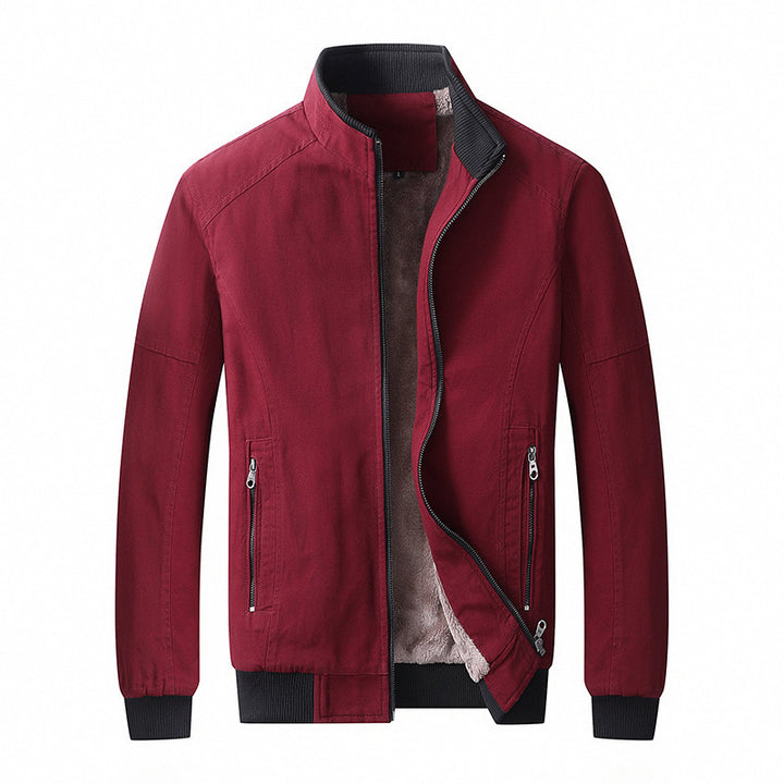Herren gefütterte Canvas-Bomberjacke mit Teddyfleece-Innenfutter und Stehkragen Drune