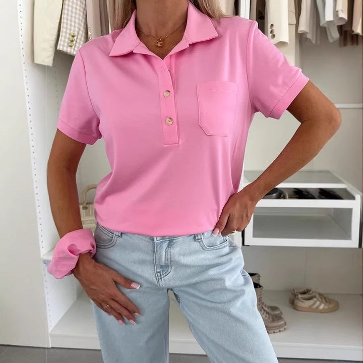 Damen Poloshirt mit Knopfleiste und Brusttasche Drune