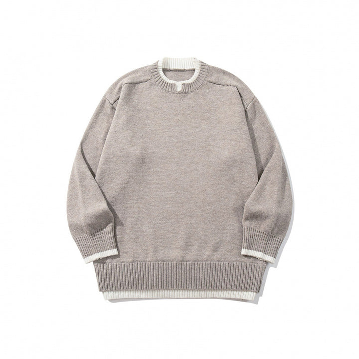 Unisex Relaxed-Fit Feinstrick-Pullover mit Kontrastbündchen und verlängertem Rippenbund Drune