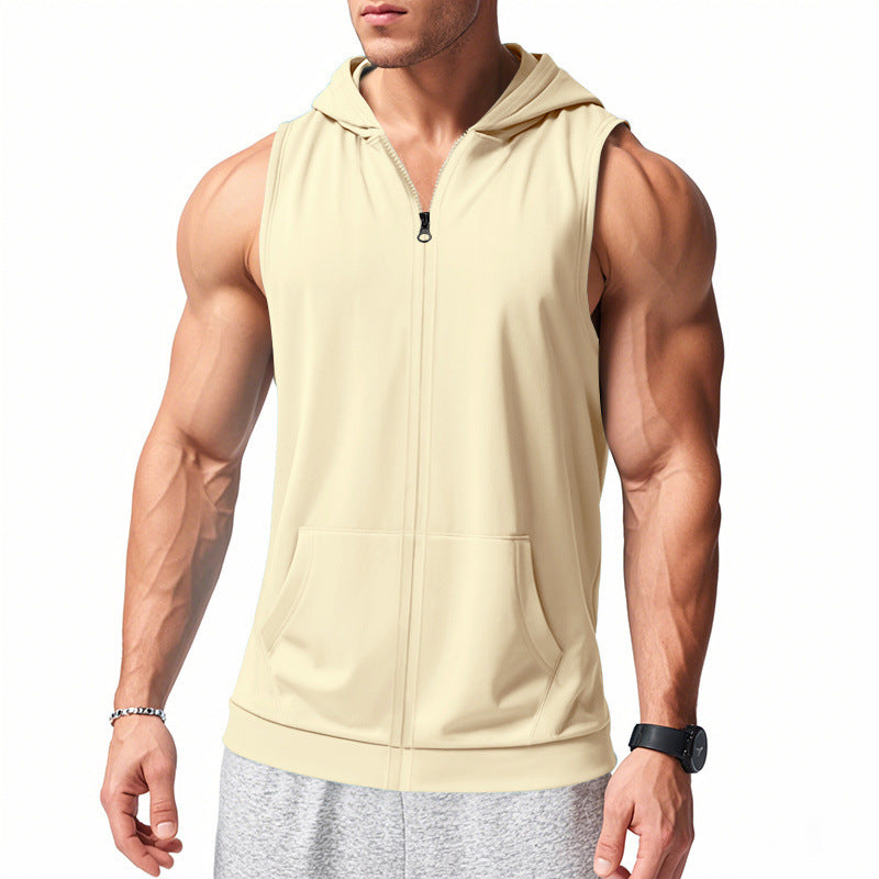 Herren nan funktionale Fitnessweste mit Kapuze, schmaler Passform und Kängurutasche Drune