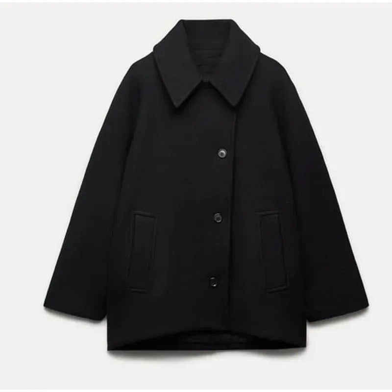 Damen 1200+ oversized Wollmix Kurzjacke mit legerer Silhouette und verdeckter Knopfleiste Drune