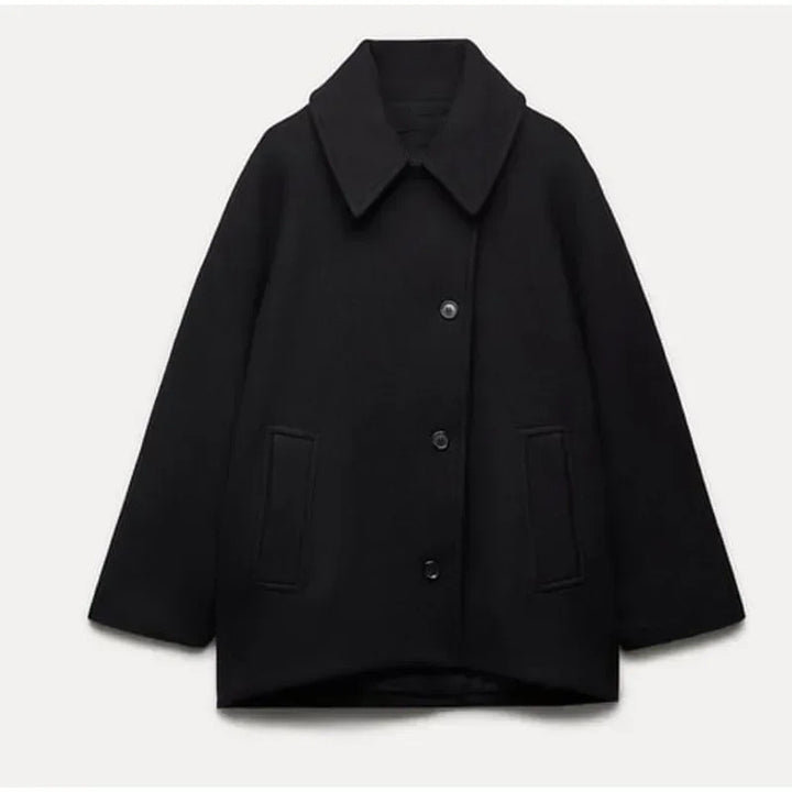 Damen 1200+ oversized Wollmix Kurzjacke mit legerer Silhouette und verdeckter Knopfleiste Drune