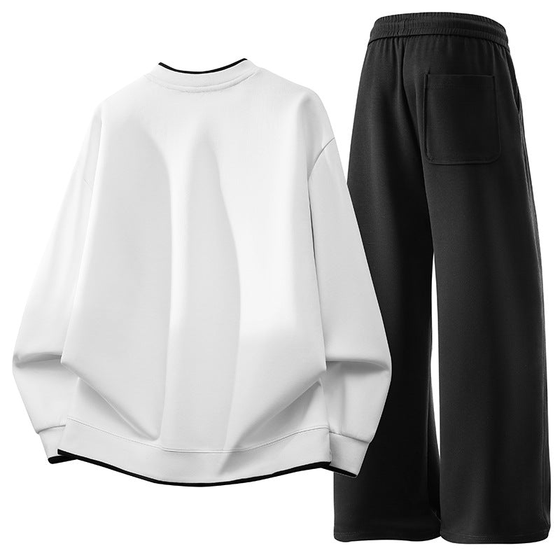 Unisex oversized Freizeitset Neoprenoptik Sweatshirt mit Kontrastbesatz und weiter Jogginghose Drune
