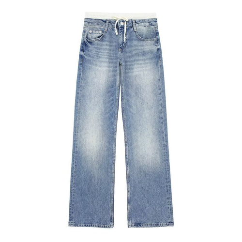 Damen 30+ weite High‑Waist Jeans mit elastischem Tunnelzugbund und geradem Bein Drune