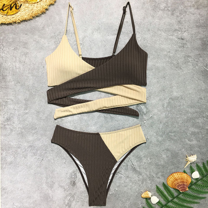 Damen Rippmuster Bikini-Set mit verstellbaren Trägern Drune