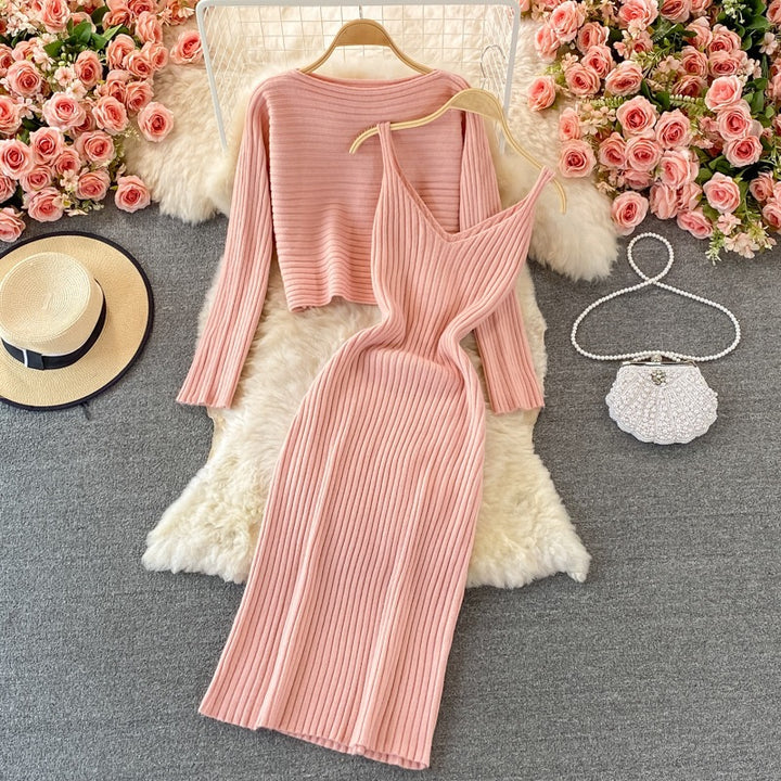Damen Modisches Strickkleid- und Oberteil-Set Drune