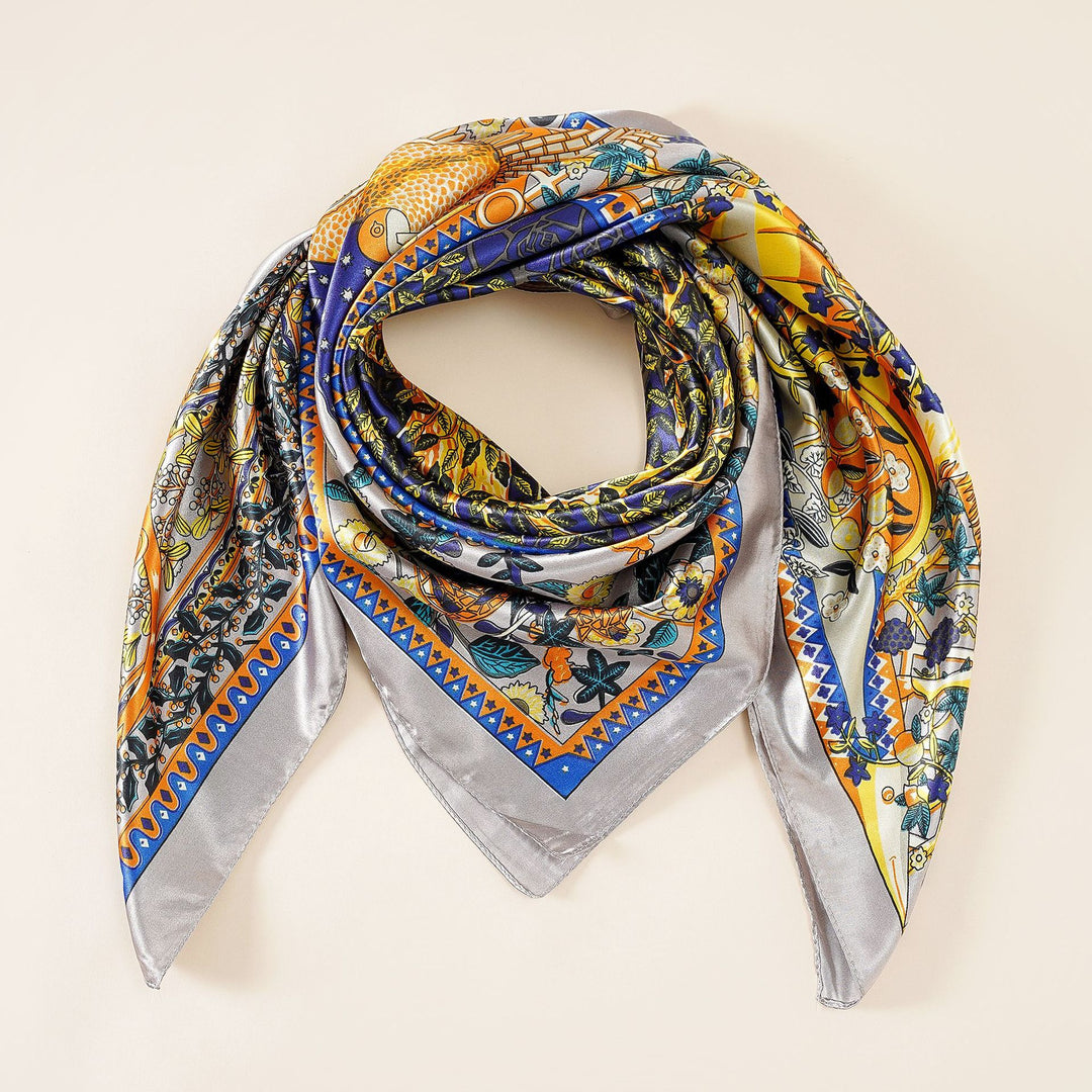 Damen luxuriöser Seidenschal mit kunstvollem floralen Design und schimmerndem Glanz Drune