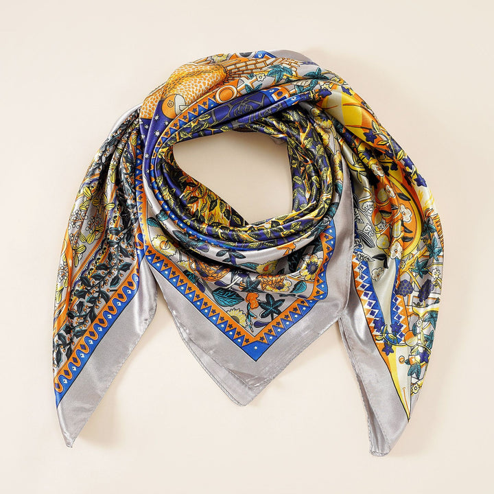 Damen luxuriöser Seidenschal mit kunstvollem floralen Design und schimmerndem Glanz Drune