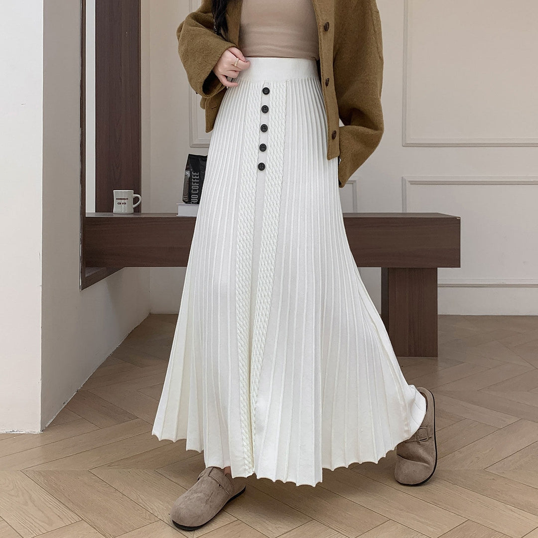 Damen Eleganter Plissee-Maxirock mit Knopfdetails Drune