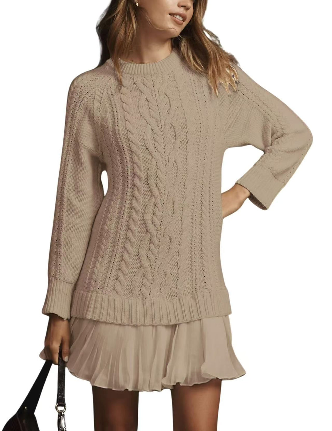 Damen nan Kabelstrick-Pullover mit Tunika-Schnitt, Zopfmuster und Rippbündchen Drune