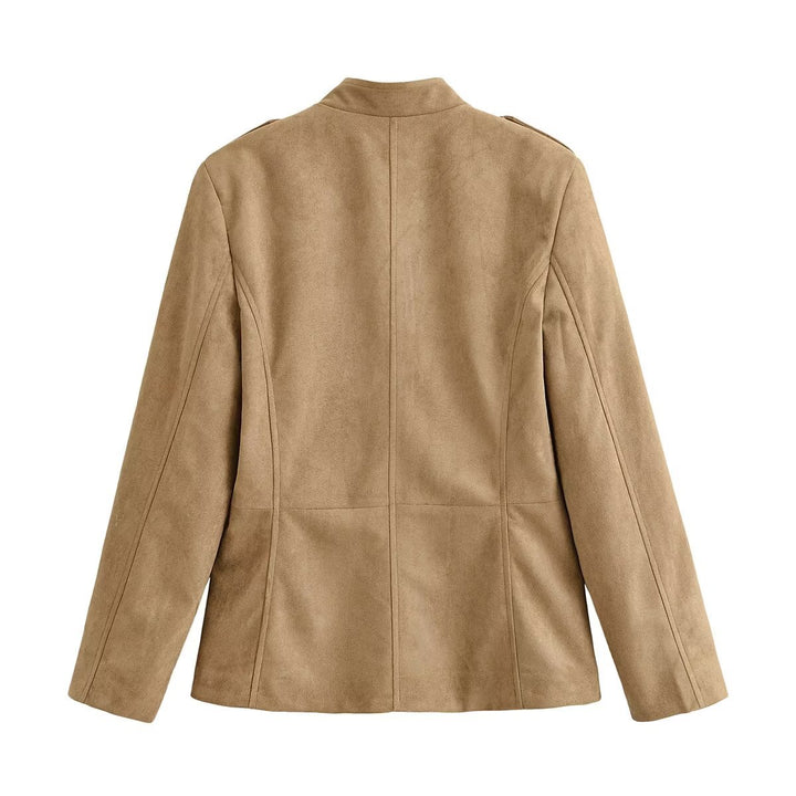 Damen Wildlederoptik Fieldjacke mit Stehkragen und Pattentaschen Drune
