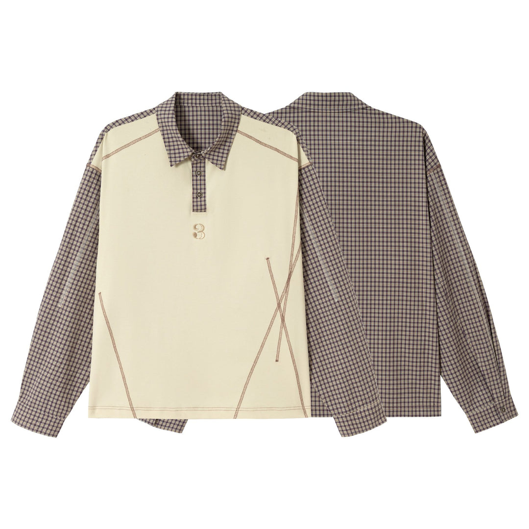Herren Longsleeve-Polohemd mit Karoärmeln und Kontrastpanel Drune