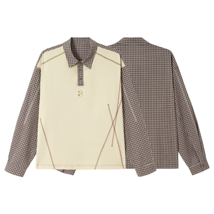 Herren Longsleeve-Polohemd mit Karoärmeln und Kontrastpanel Drune