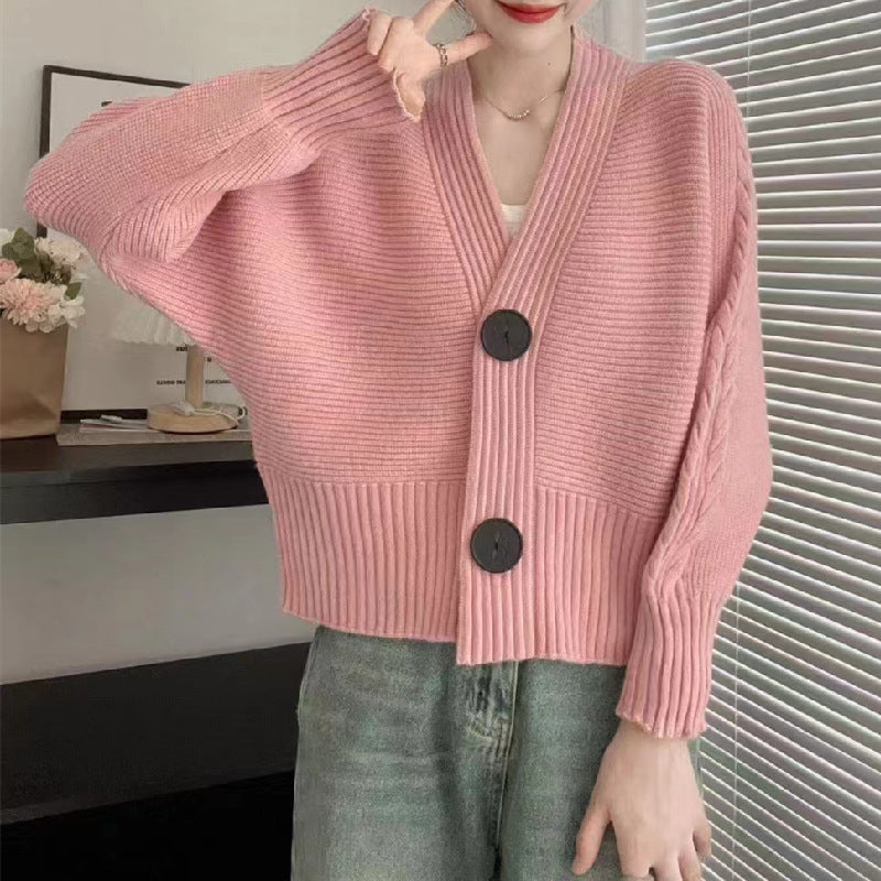Damen kuschelige Strickjacke mit weitem Schnitt und großen Knöpfen Drune