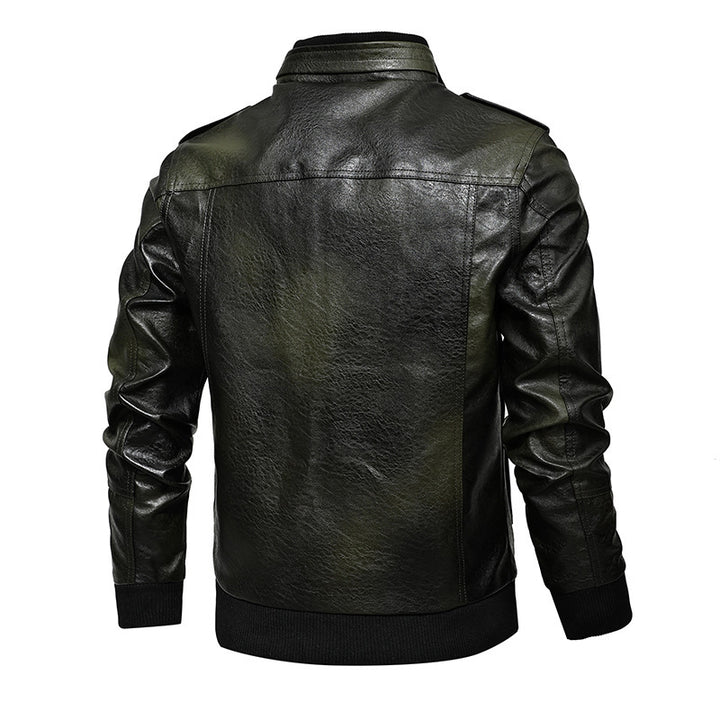 Herren Pilotenblouson aus Kunstleder mit Stehkragen und Utility‑Taschen Drune