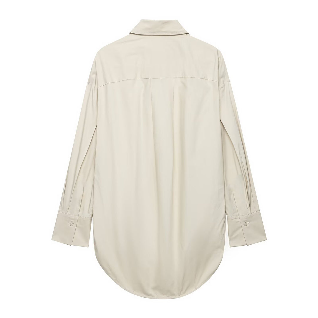 Damen Oversize-Hemd mit verlängertem Rundsaum und verdeckter Knopfleiste Drune