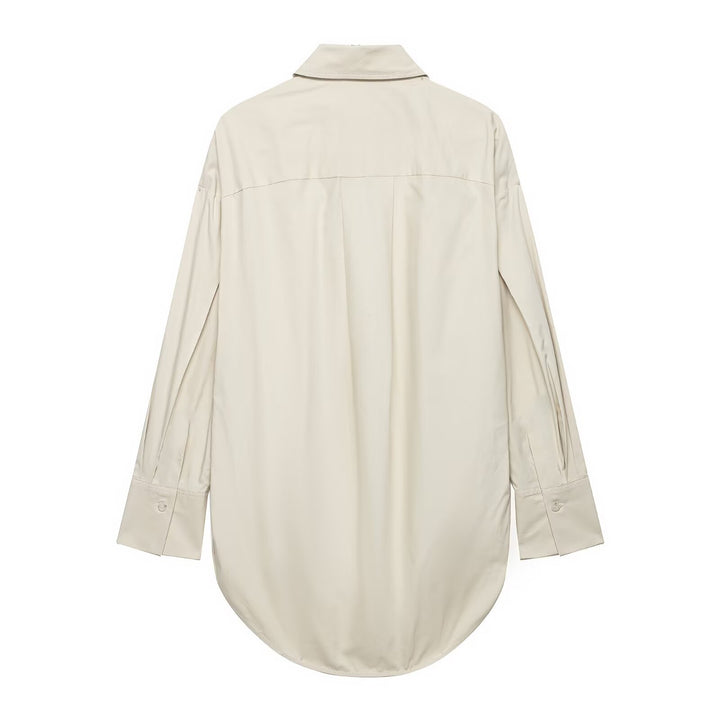 Damen Oversize-Hemd mit verlängertem Rundsaum und verdeckter Knopfleiste Drune
