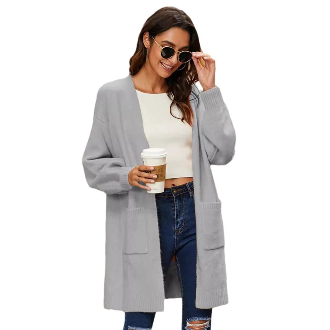 Damen Langer Strickcardigan mit weicher Textur und praktischen Taschen Drune